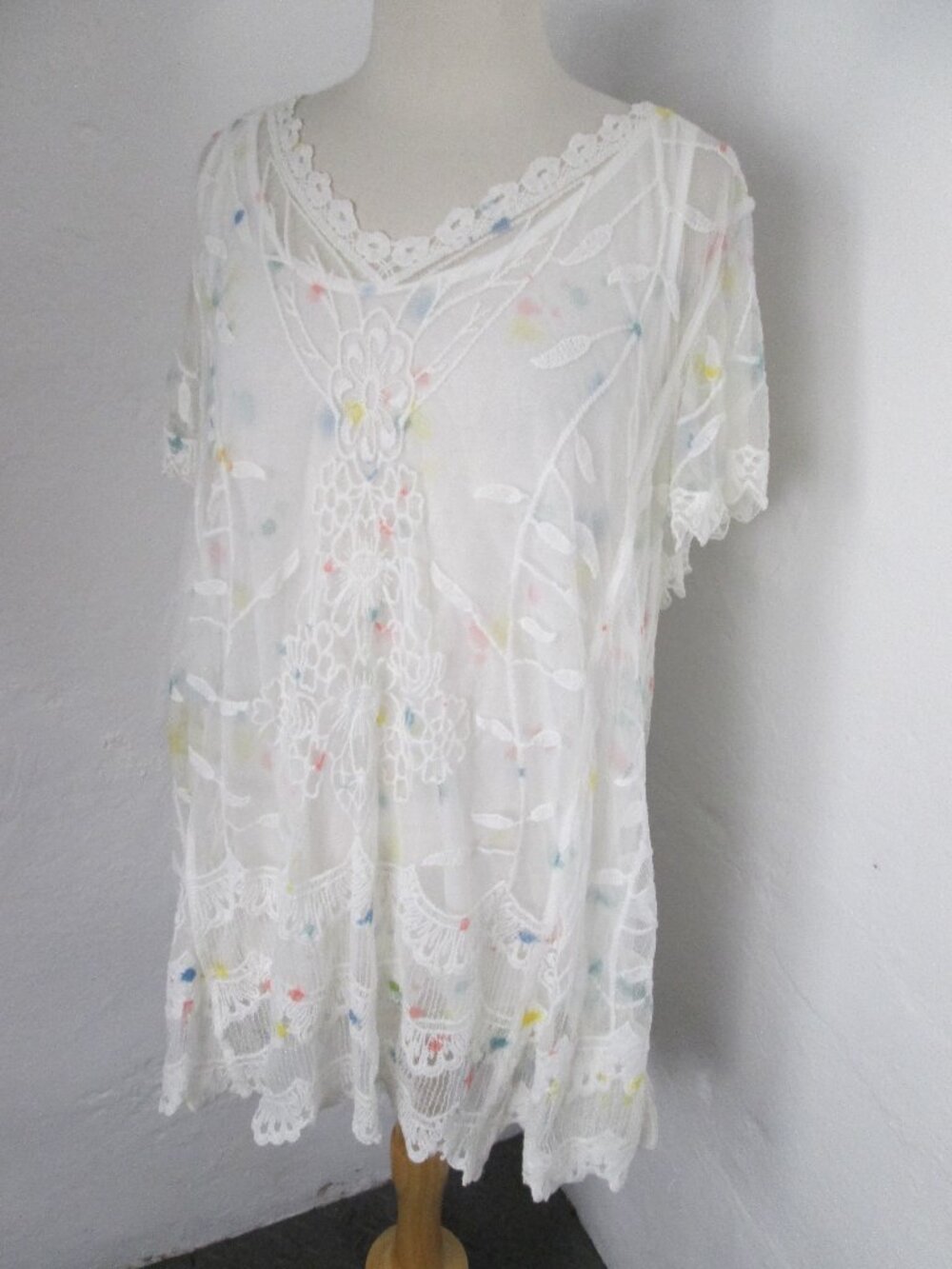 The Pyramid Collection Lace Tunic Tank Top 2 Pc. Pastel Paint Splatter Size M/L